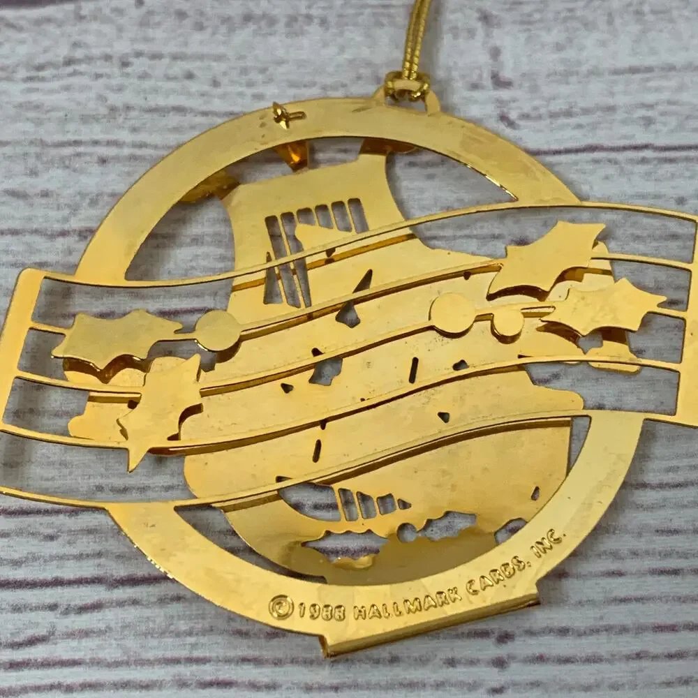 Vintage 1988 Hallmark Brass Trims Away In A Manger Christmas Ornament 3D Layered